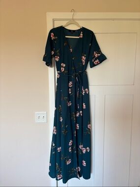 Lulu’s Teal Floral Wrap Maxi Dress with Tie Waist
